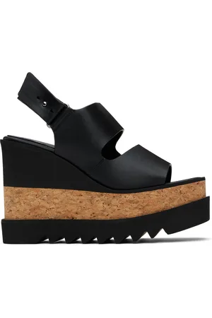 Stella McCartney Sandales à talon compensé noires en Alter Mat à semelle Elyse à plateforme