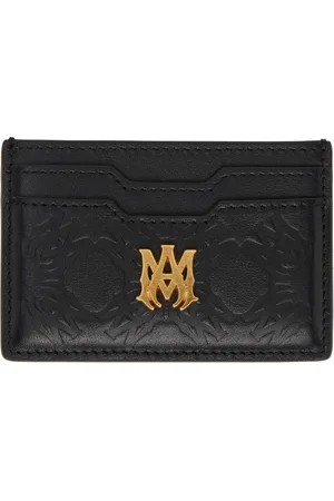 AMIRI Porte-carte noir en cuir à monogramme et à motif à quadrigrammes