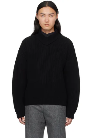 Bottega Veneta Col roulé noir en tricot côtelé de laine et cachemire
