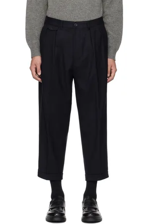 Beams Pantalon fuselé bleu marine en flanelle à plis