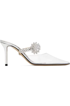 Mach & Mach Mules argentées à ornement floral à pierres du Rhin