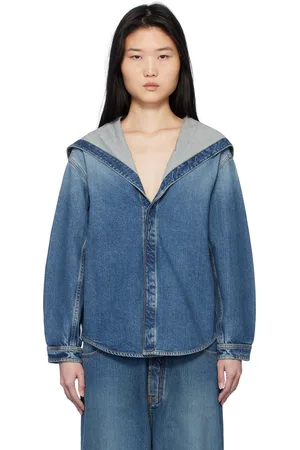 Alaïa Blouson bleu en denim à capuche