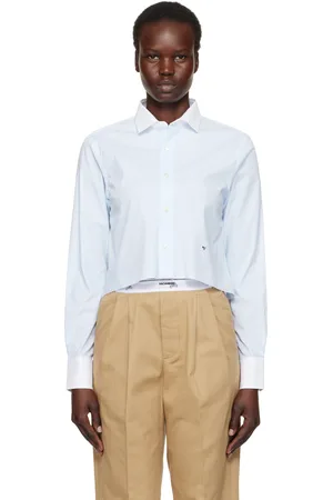 HOMMEGIRLS Chemise écourtée bleue à col et poignets contrastants