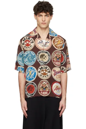 AMIRI Chemise de bowling brune à motif de sous-verres à logos