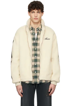 AMIRI Blouson blanc cassé en sherpa à appliqués d