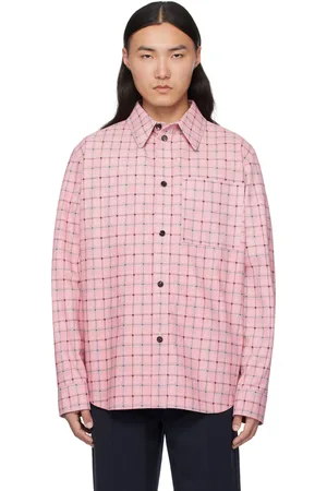 Bottega Veneta Chemise rose en cuir à motif à carreaux imprimé