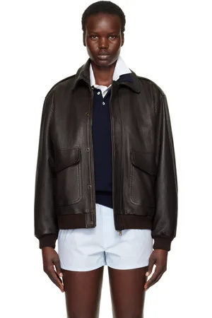 HOMMEGIRLS Blouson aviateur surdimensionné brun en cuir