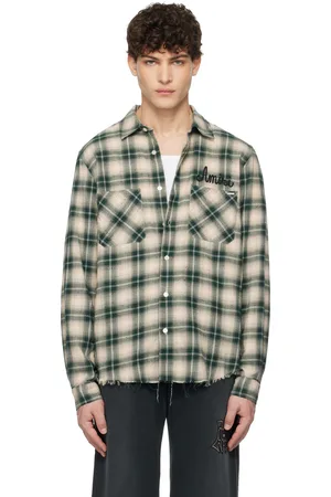AMIRI Chemise verte en flanelle à effet usé Shotgun