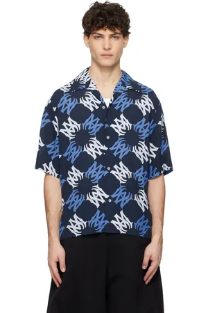 AMIRI Chemise de bowling bleu marine à motif à quadrigrammes