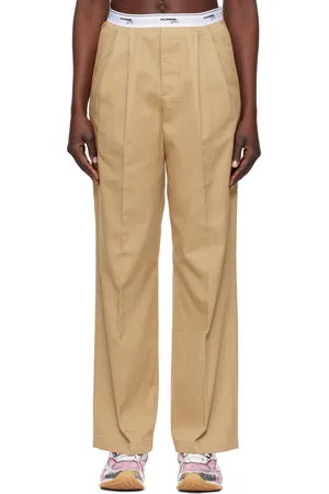 HOMMEGIRLS Pantalon beige à taille élastique et à plis