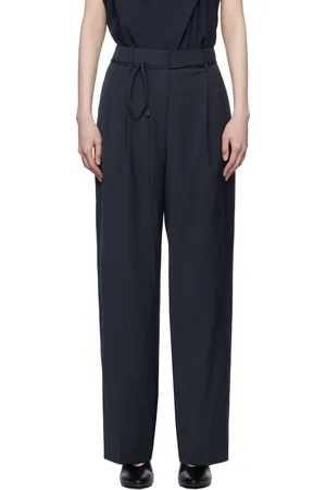LE 17 SEPTEMBRE Pantalon bleu marine à plis et à cordon coulissant