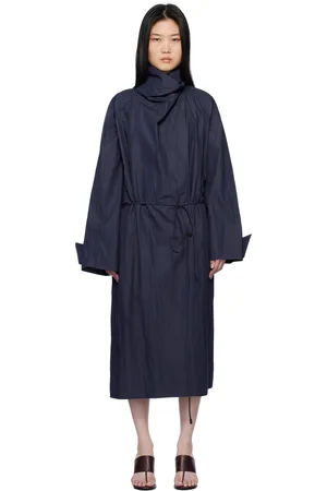 LE 17 SEPTEMBRE Manteau long bleu marine à col bénitier