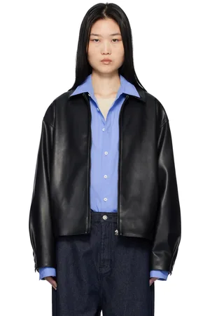 LE 17 SEPTEMBRE Blouson noir en cuir synthétique à col classique