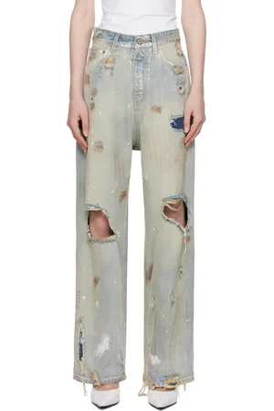 Vetements Jean ample bleu à effet usé