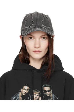 Vetements Casquette noire à logo à effet usé