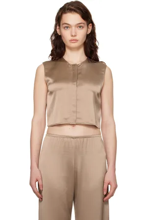 Leset Gilet brun en satin Barb à col ras du cou
