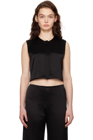 Leset Gilet noir en satin Barb à col ras du cou