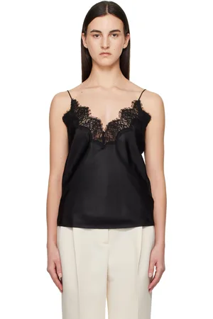 Rohe Camisole noire en soie à garniture en dentelle