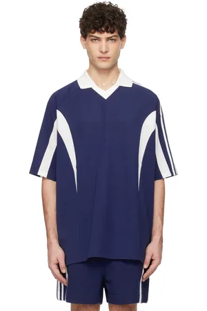 Y-3 Polo bleu et blanc à col en V