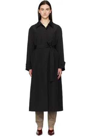 Rohe Trench noir en faille de laine et noir à ceinture à nouer