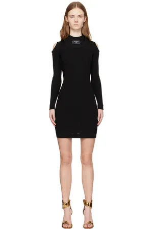 Balmain Robe courte noire à épaules à découpe