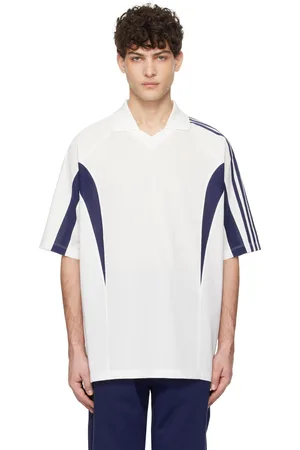 Y-3 Polo blanc et bleu à col en V
