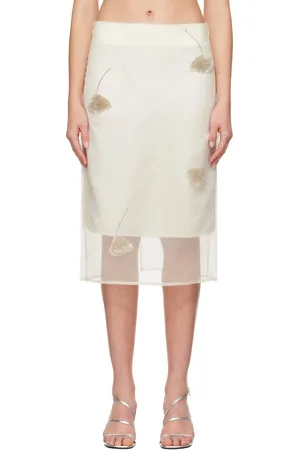 Rohe Jupe midi blanc cassé en organza à appliqués de tulipe