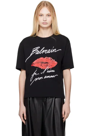 Balmain T-shirt à manches courtes noir à imprimé de baiser