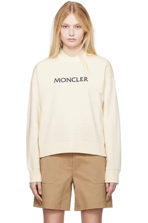 Moncler Pull molletonné blanc cassé à logo brodé