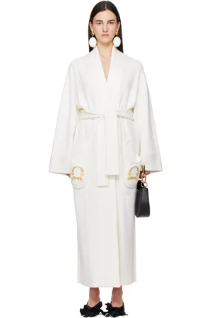 Moschino Manteau long blanc cassé à poches de style pantoufle