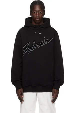 Balmain Pull à capuche noir à logo modifié floqué