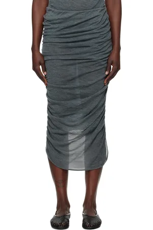 Issey Miyake Jupe midi grise en laine à fronces Ambiguous