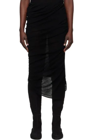 Issey Miyake Jupe midi noire en laine à fronces Ambiguous