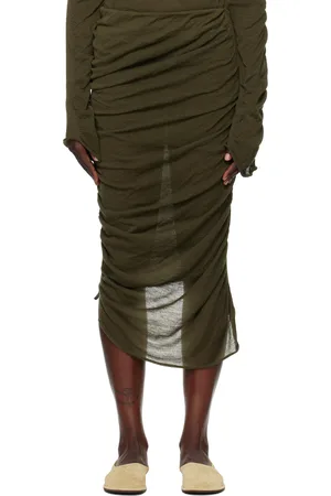Issey Miyake Jupe midi verte en laine à fronces Ambiguous