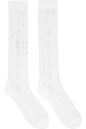 VALENTINO GARAVANI Chaussettes blanches en pointelle de coton à logo en V