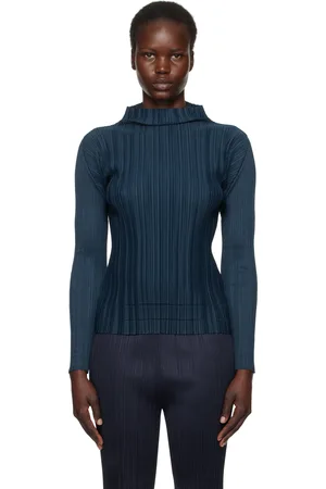 PLEATS PLEASE ISSEY MIYAKE Haut souple bleu marine à plis