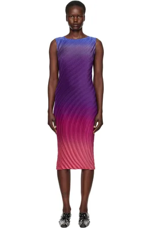 Issey Miyake Robe midi mauve et rose à plissures et à motif dégradé