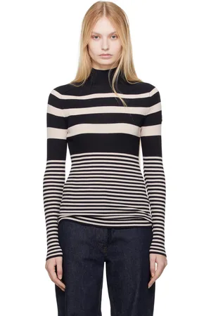 Moncler Col roulé blanc et bleu en laine à rayures