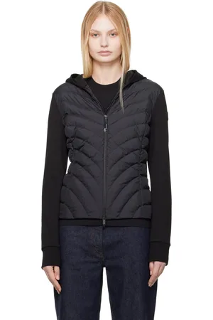 Moncler Blouson de style cardigan noir rembourré en duvet à glissières