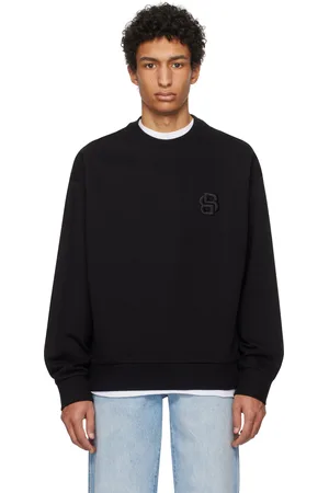 HUGO BOSS Pull molletonné noir en coton mercerisé