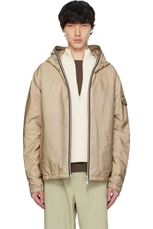 Moncler Blouson court Evettes beige rembourré en duvet à capuche