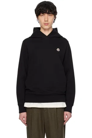Moncler Pull à capuche noir en coton à écusson à logo