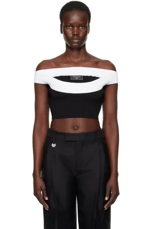 Balmain Haut écourté noir et blanc en tricot