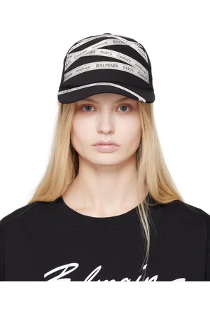 Balmain Casquette noir en coton à rubans à motif à logo