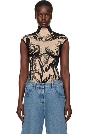 Balmain Justaucorps noir et beige en tricot à motif Torso en jacquard