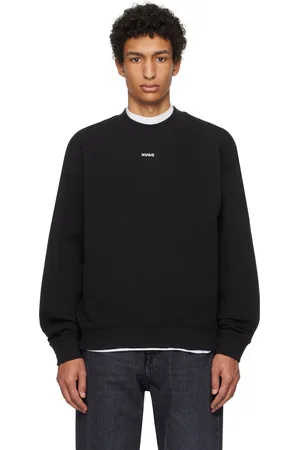 HUGO BOSS Pull molletonné noir en jersey bouclette de coton à logo