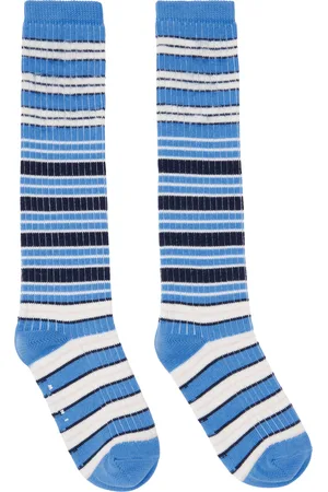 Marni Chaussettes bleu et blanc en coton à rayures