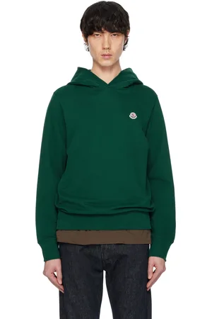 Moncler Pull à capuche vert en coton à écusson à logo