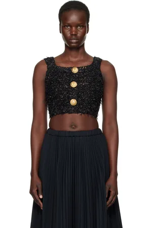 Balmain Débardeur écourté noir en tweed