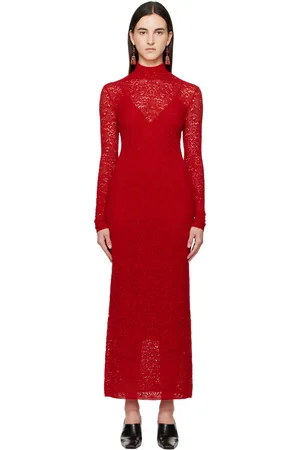 GABRIELA HEARST Robe longue Lethe rouge en pointelle